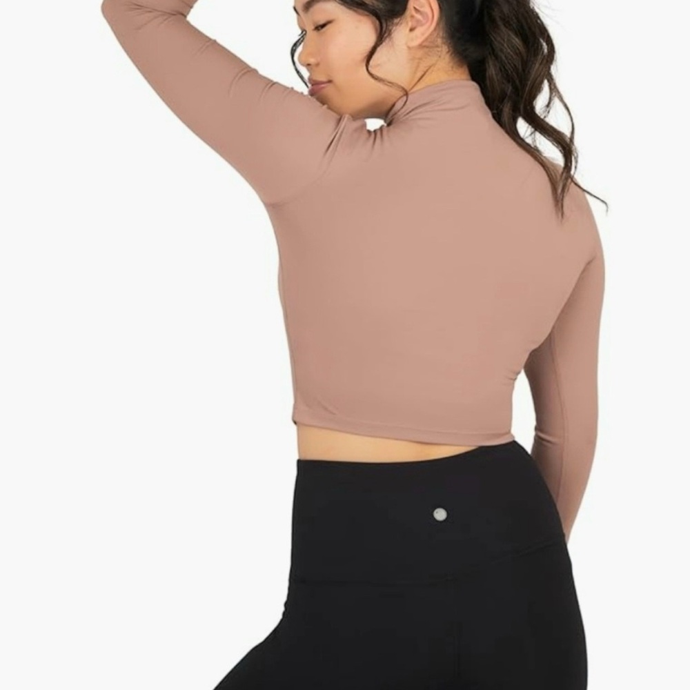 Yogalicious Zenly Evelyn Mock Neck Long Sleeve Crop Top Mauve Yoga Pilates Gym